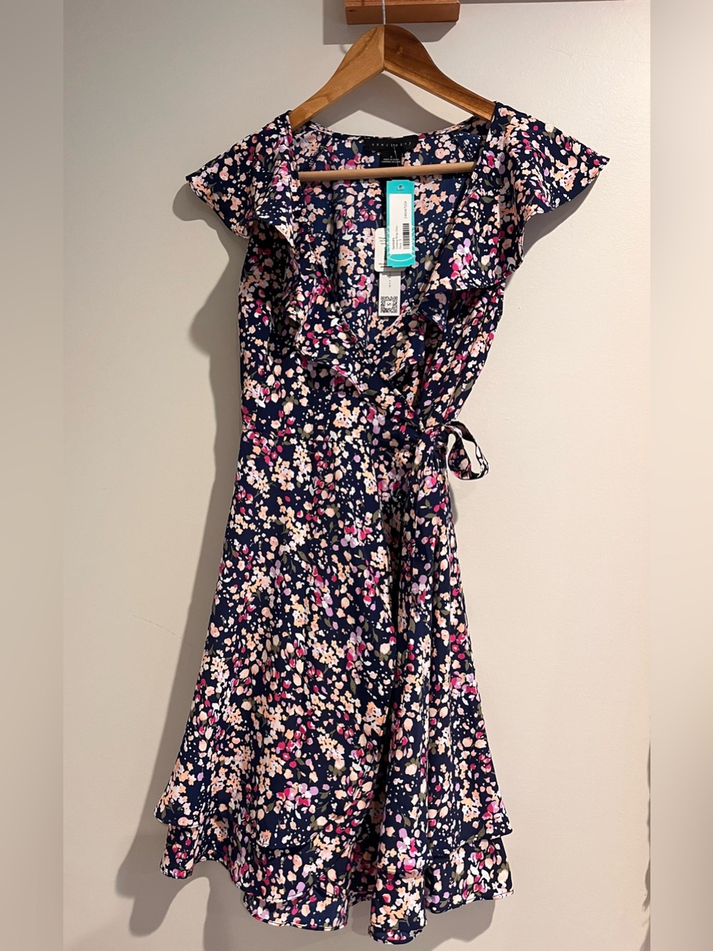 NWT Sanctuary Floral Johanna Wrap Dress Stitch Fix Ruffle Small Flirty Blue